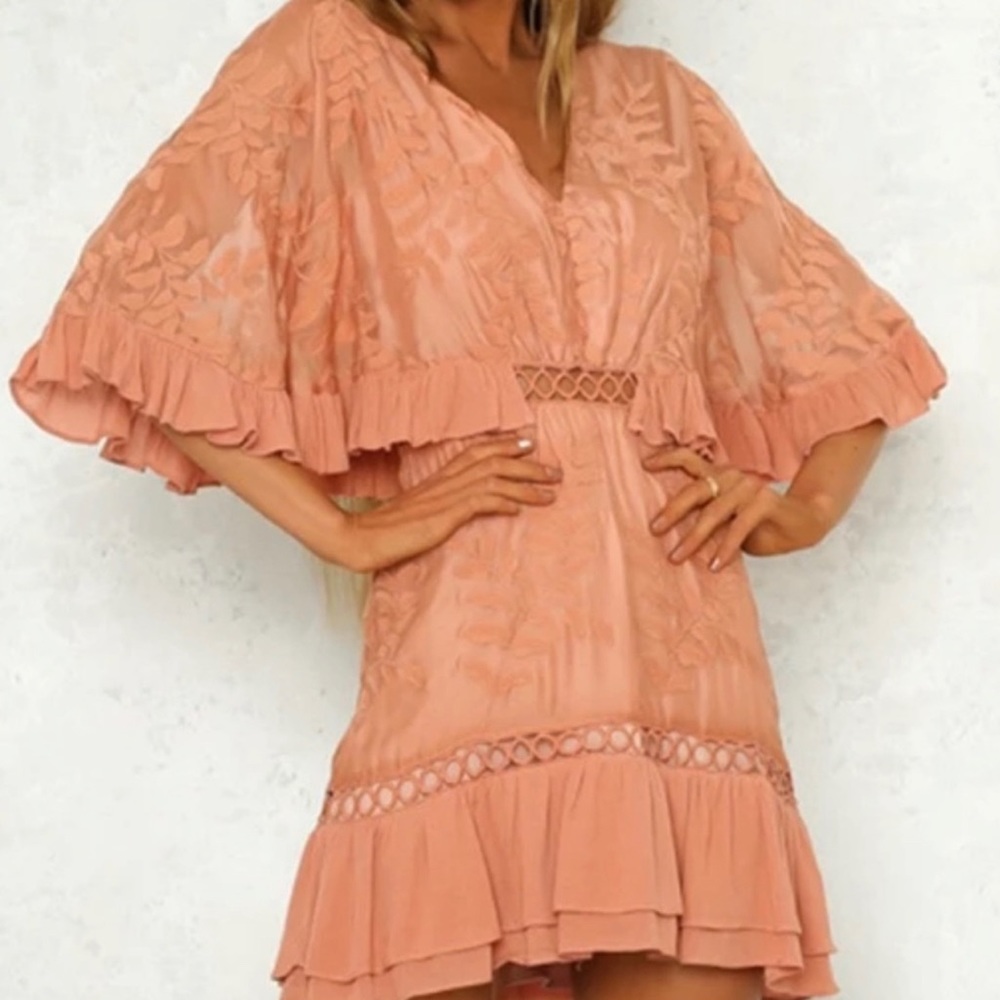 Goodnight Maccaroon coral floral mini dress